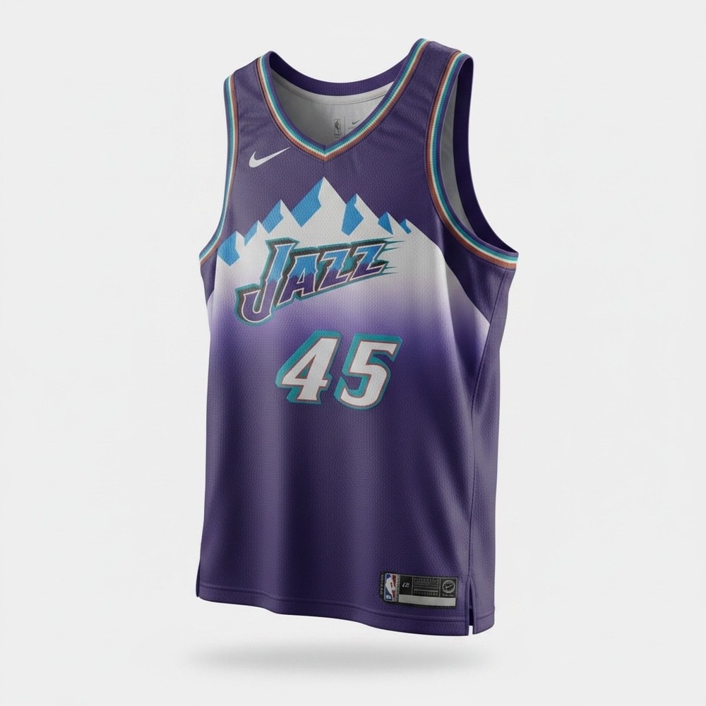 Nike Utah Jazz Jersey Mens 48 L Purple Excellent Donovan Mitchell 45 Swingman